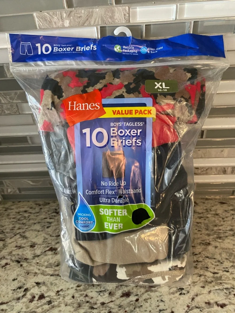 Hanes boys boxer briefs XL 16-18 cotton solids camo underwear NEW